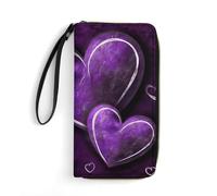 LZQPOEAS Purple Hearts Clutch Wallet, Small Exquisite PU Leather Long Purse Gift for Friends, Zipper Coin Pocket with Patterns, Wristlet Bag for Daily Use