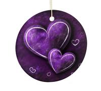LZQPOEAS Purple Hearts Round Ceramic Pendant Hanging Festival Ornament, Personalized Double Sided Ceramic Home Decor, Lightweight Durable Hanging Ornament Gift for Home, Party, Women Men