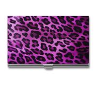 LZQPOEAS Purple Leopard Business Card Holder, Personalized Metal Name Card Case, Portable Pocket Card Organizer with Buckle Closure, Professional Business Card Container for Office