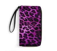 LZQPOEAS Purple Leopard Clutch Wallet, Small Exquisite PU Leather Long Purse Gift for Friends, Zipper Coin Pocket with Patterns, Wristlet Bag for Daily Use