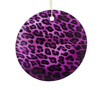 LZQPOEAS Purple Leopard Round Ceramic Pendant Hanging Festival Ornament, Personalized Double Sided Ceramic Home Decor, Lightweight Durable Hanging Ornament Gift for Home, Party, Women Men