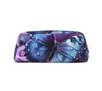LZQPOEAS Purple rose with beautiful butterfly Pencil Case Leather Pen Bag Travel Makeup Bag Zipper Organizer Bag for Women Men