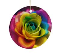 LZQPOEAS Rainbow Flower Round Ceramic Pendant Hanging Festival Ornament, Personalized Double Sided Ceramic Home Decor, Lightweight Durable Hanging Ornament Gift for Home, Party, Women Men
