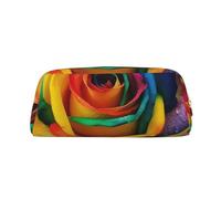 LZQPOEAS Rainbow Rose Pencil Case Leather Pen Bag Travel Makeup Bag Zipper Organizer Bag for Women Men