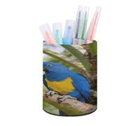 LZQPOEAS Rainforest Double Parrot Pen Holder for Desktop Organizer Storage Case Modern Minimalist Pen Cup Round Pencil Holder PU Leather Pencil Cup Multi-Functional Office Supplies for Home