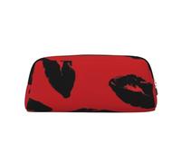 LZQPOEAS Red and black lips Pencil Case Leather Pen Bag Travel Makeup Bag Zipper Organizer Bag for Women Men