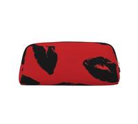 LZQPOEAS Red and black lips Pencil Case Leather Pen Bag Travel Makeup Bag Zipper Organizer Bag for Women Men