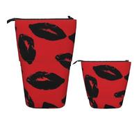 LZQPOEAS Red and black lips Pencil Case Telescopic Pen Pouch Standing Pencil Bag Pop Up Pencil Holder With Zipper Travel Coin Pouch Purse Portable Makeup Bag for Office Holiday Gift