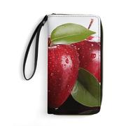LZQPOEAS Red Apple Fruit Clutch Wallet, Small Exquisite PU Leather Long Purse Gift for Friends, Zipper Coin Pocket with Patterns, Wristlet Bag for Daily Use