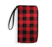 LZQPOEAS Red Black Buffalo Check Plaid Pattern Clutch Wallet, Small Exquisite PU Leather Long Purse Gift for Friends, Zipper Coin Pocket with Patterns, Wristlet Bag for Daily Use