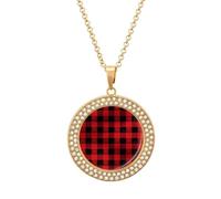 LZQPOEAS Red Black Buffalo Check Plaid Pattern Necklace Round Coin Pendant Necklaces Charm Round Pendant Initial Necklaces Fashion Jewelry Golden-style
