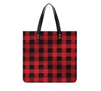 LZQPOEAS Red Black Buffalo Check Plaid Pattern Tote Bag with Magnetic Buckle Reusable Grocery Bags Lightweight Cross Body Handbag for Daily Essentials
