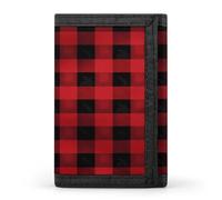 LZQPOEAS Red Black Buffalo Check Plaid Pattern Trifold Wallet for Men Slim Minimalist Front Pocket Modern Fashion Wallet Extra Capacity Credit Card Holder Cards Purse