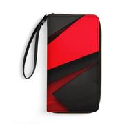 LZQPOEAS Red Black Clutch Wallet, Small Exquisite PU Leather Long Purse Gift for Friends, Zipper Coin Pocket with Patterns, Wristlet Bag for Daily Use