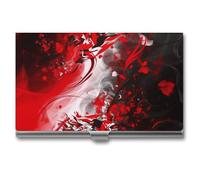 LZQPOEAS Red Black White Abstract Business Card Holder, Personalized Metal Name Card Case, Portable Pocket Card Organizer with Buckle Closure, Professional Business Card Container for Office