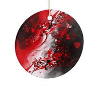 LZQPOEAS Red Black White Abstract Round Ceramic Pendant Hanging Festival Ornament, Personalized Double Sided Ceramic Home Decor, Lightweight Durable Hanging Ornament Gift for Home, Party, Women Men