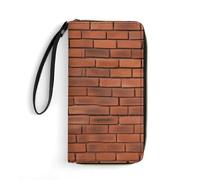 LZQPOEAS Red Brick Wall Texture Clutch Wallet, Small Exquisite PU Leather Long Purse Gift for Friends, Zipper Coin Pocket with Patterns, Wristlet Bag for Daily Use