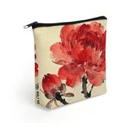 LZQPOEAS Red Floral Makeup Bag Cute Zippered Cosmetic Pouch Travel Toiletry Organizer Waterproof Cosmetic Pouch Portable Toiletry Pouch Gift for Mom Teacher Friends