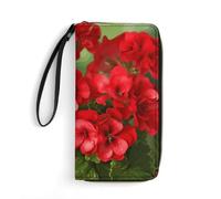 LZQPOEAS Red Geraniums Clutch Wallet, Small Exquisite PU Leather Long Purse Gift for Friends, Zipper Coin Pocket with Patterns, Wristlet Bag for Daily Use