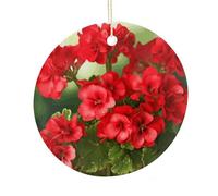 LZQPOEAS Red Geraniums Round Ceramic Pendant Hanging Festival Ornament, Personalized Double Sided Ceramic Home Decor, Lightweight Durable Hanging Ornament Gift for Home, Party, Women Men