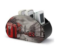LZQPOEAS Red London Street Remote Control Holder with 5 Compartments PU Leather Remote Organizer Box Caddy for Table Nightstand Remote Caddy Desktop Organizer Fits Media Controllers