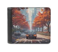 LZQPOEAS Red Maples on The Roadside Bifold Wallet for Women Men Slim Wallet Small Billfold Minimalist Front Pocket Thin PU Leather Card Holder