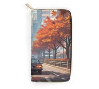 LZQPOEAS Red Maples on The Roadside Wallet for Men Women Credit Card Holder Minimalist Long Wallet Soft PU Leather Wallet Zipped Coin Purse
