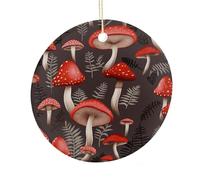 LZQPOEAS Red Mushrooms1 Round Ceramic Pendant Hanging Festival Ornament, Personalized Double Sided Ceramic Home Decor, Lightweight Durable Hanging Ornament Gift for Home, Party, Women Men