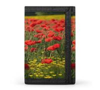 LZQPOEAS Red Poppy Field Farm Meadow Landscape Trifold Wallet for Men Slim Minimalist Front Pocket Modern Fashion Wallet Extra Capacity Credit Card Holder Cards Purse