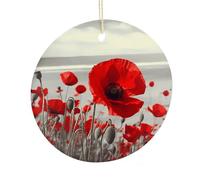 LZQPOEAS Red Poppy Flower Round Ceramic Pendant Hanging Festival Ornament, Personalized Double Sided Ceramic Home Decor, Lightweight Durable Hanging Ornament Gift for Home, Party, Women Men