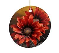 LZQPOEAS Red Sunflower Round Ceramic Pendant Hanging Festival Ornament, Personalized Double Sided Ceramic Home Decor, Lightweight Durable Hanging Ornament Gift for Home, Party, Women Men