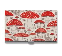 LZQPOEAS Red White Mushroom Business Card Holder Case for Men & Women Minimalist Design Ultra Thin Metal Credit Card Holder Professional Aluminum Alloy Flip Cover Slim Name Card Case