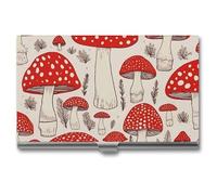 LZQPOEAS Red White Mushroom Business Card Holder, Personalized Metal Name Card Case, Portable Pocket Card Organizer with Buckle Closure, Professional Business Card Container for Office