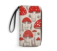 LZQPOEAS Red White Mushroom Clutch Wallet, Small Exquisite PU Leather Long Purse Gift for Friends, Zipper Coin Pocket with Patterns, Wristlet Bag for Daily Use