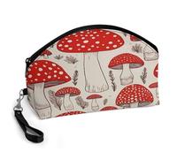 LZQPOEAS Red White Mushroom Makeup Bag Large Capacity Cosmetic Bag for Women Portable Toiletry Bags for Skincare Water-resistant Cosmetic Case PU Leather Travel Cosmetic Organizer