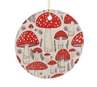 LZQPOEAS Red White Mushroom Round Ceramic Pendant Hanging Festival Ornament, Personalized Double Sided Ceramic Home Decor, Lightweight Durable Hanging Ornament Gift for Home, Party, Women Men