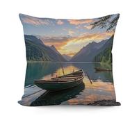 LZQPOEAS River Sunset Wooden Boat Throw Pillow Cover 18x18 in Breathable Square Pillow Case Cozy Soft Pillowcase Protector Fashion Modern Couch Cushion Case for Living Room Bed Sofa Decor