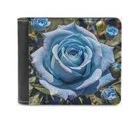 LZQPOEAS Romantic Blue Rose Bifold Wallet for Women Men Slim Wallet Small Billfold Minimalist Front Pocket Thin PU Leather Card Holder