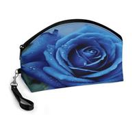 LZQPOEAS Romantic Blue Rose Makeup Bag Large Capacity Cosmetic Bag for Women Portable Toiletry Bags for Skincare Water-resistant Cosmetic Case PU Leather Travel Cosmetic Organizer