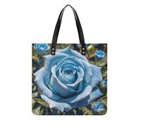 LZQPOEAS Romantic Blue Rose Tote Bag with Magnetic Buckle Reusable Grocery Bags Lightweight Cross Body Handbag for Daily Essentials