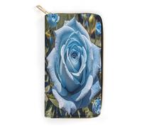 LZQPOEAS Romantic Blue Rose Wallet for Men Women Credit Card Holder Minimalist Long Wallet Soft PU Leather Wallet Zipped Coin Purse