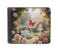 LZQPOEAS Rose Garden Butterfly Wallet Extra Capacity Slim Bifold Wallet with Multiple Card Slots Men's Leather Wallets Travel Billfold