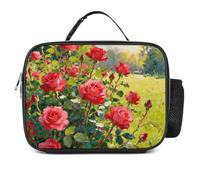 LZQPOEAS Rose Red Under The Golden Glow Lunch Bag Insulated Two Compartments Meal Box Insulated Cooler Tote with Handle for Men Or Women, Keeps Food Cold Or Hot, Meal Prep for Work Picnic Golf