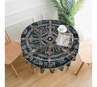 LZQPOEAS Round Helm of Awe Tablecloth Wipeable Washable Table Cover for Kitchen and Dining Room Waterproof Decorative Round Table Cloth Indoor Outdoor Table Cloth 60 Inch