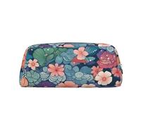LZQPOEAS Scales and flowers pattern Pencil Case Leather Pen Bag Travel Makeup Bag Zipper Organizer Bag for Women Men
