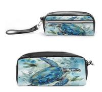 LZQPOEAS Sea Turtle-Blue Pen Case Cosmetic Makeup Bag PU Leather Cosmetic Pencil Bags Small Soft Makeup Pouch with Zipper Waterproof Makeup Brush Holder for Women Men Office