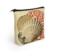 LZQPOEAS Seashells Retro Patchwork Collage Makeup Bag Cute Zippered Cosmetic Pouch Travel Toiletry Organizer Waterproof Cosmetic Pouch Portable Toiletry Pouch Gift for Mom Teacher Friends