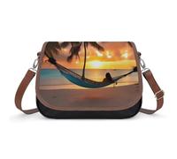 LZQPOEAS Shoulder Bag for Women PU Leather Crossbody Bag Underarm Purse | Coconut Beach Sunset Hammock Plaza Bag Adjustable Hobo Sling Clutch Tote Handbag Cute Retro Clutch Purse Shoulder Purse