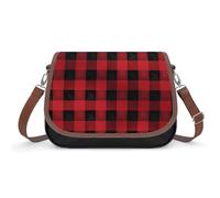 LZQPOEAS Shoulder Bag for Women PU Leather Crossbody Bag Underarm Purse | Red Black Check Plaid Pattern Plaza Bag Adjustable Hobo Sling Clutch Tote Handbag Cute Retro Clutch Purse Shoulder Purse