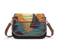 LZQPOEAS Shoulder Bag for Women PU Leather Crossbody Bag Underarm Purse | Sunset And Sailboat Plaza Bag Adjustable Hobo Sling Clutch Tote Handbag Cute Retro Clutch Purse Shoulder Purse